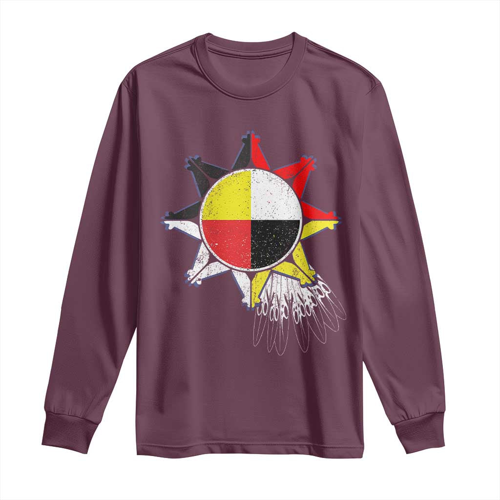 Oglala Lakota Native American Medicine Wheel Feathers Long Sleeve Shirt - Wonder Print Shop