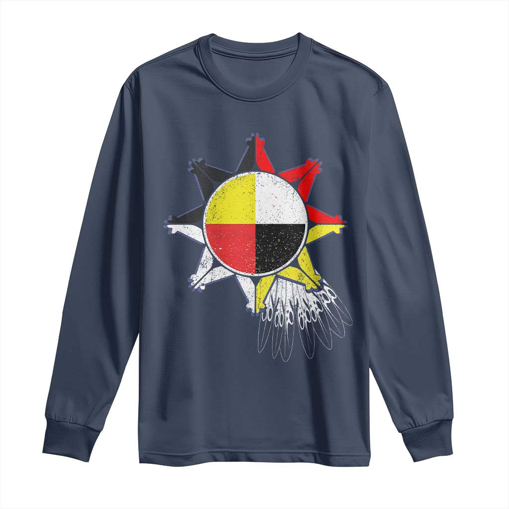 Oglala Lakota Native American Medicine Wheel Feathers Long Sleeve Shirt - Wonder Print Shop
