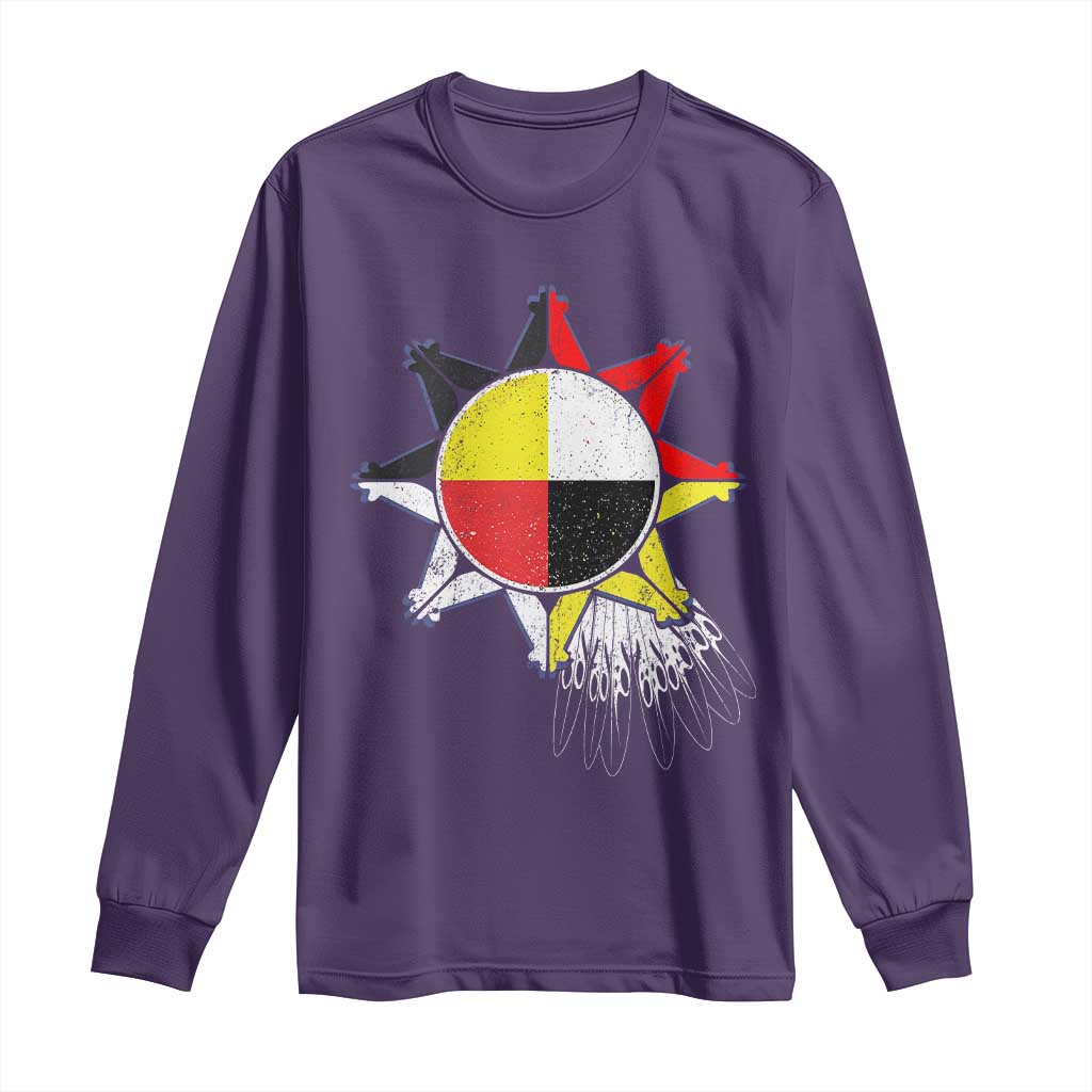 Oglala Lakota Native American Medicine Wheel Feathers Long Sleeve Shirt - Wonder Print Shop