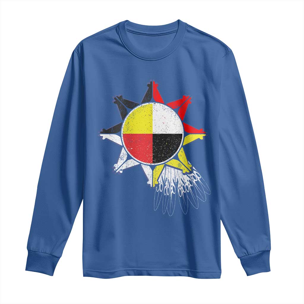 Oglala Lakota Native American Medicine Wheel Feathers Long Sleeve Shirt - Wonder Print Shop