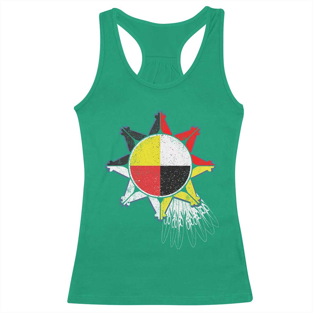 Oglala Lakota Native American Medicine Wheel Feathers Racerback Tank Top - Wonder Print Shop