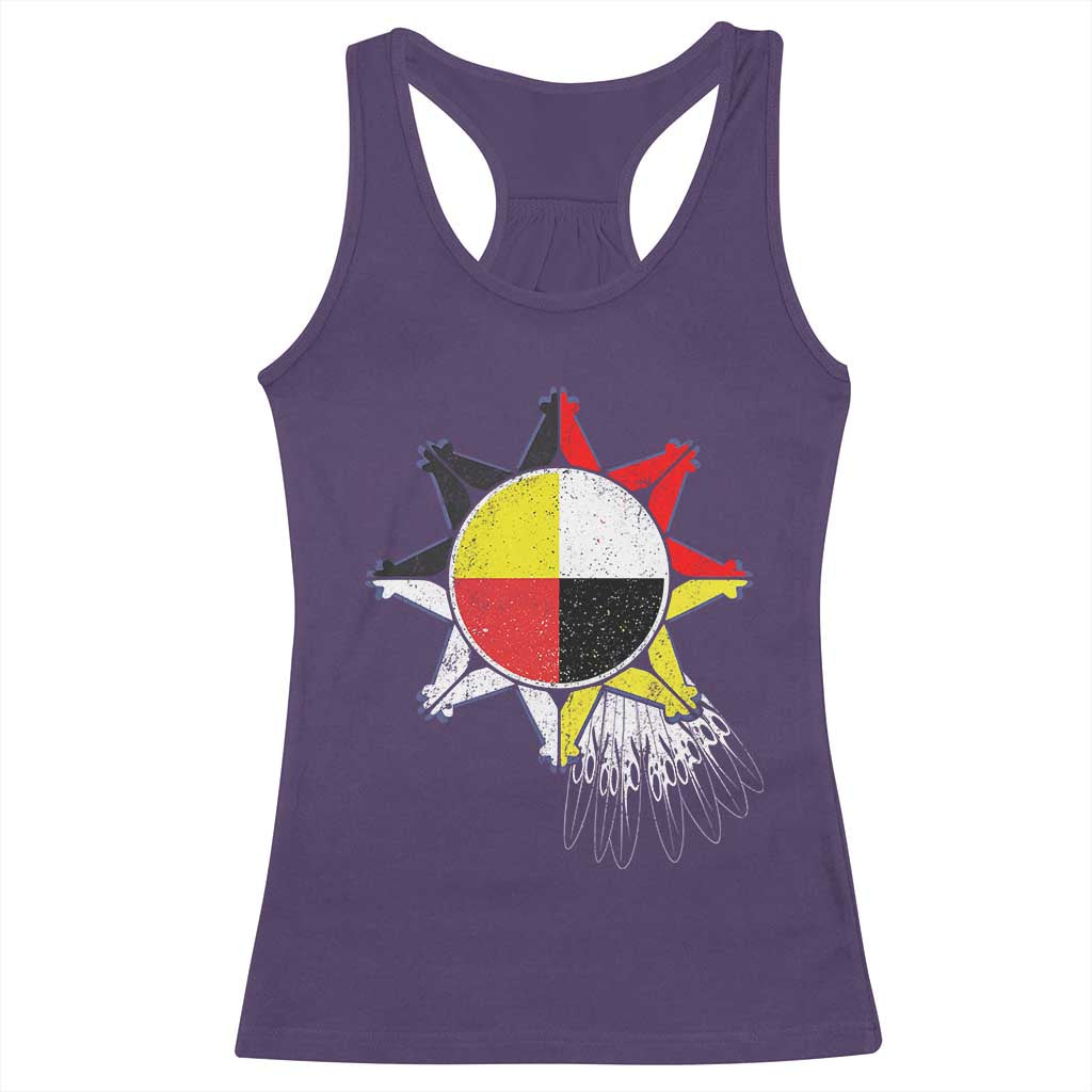 Oglala Lakota Native American Medicine Wheel Feathers Racerback Tank Top - Wonder Print Shop