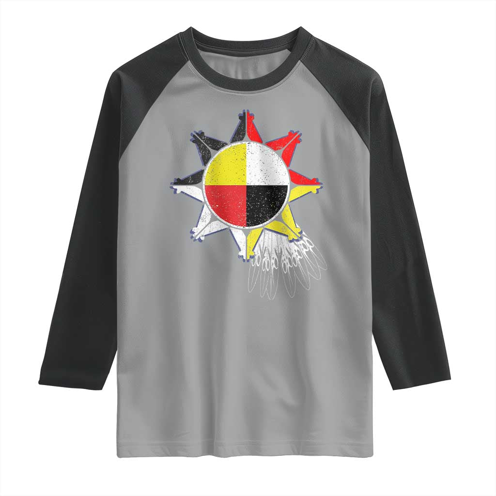 Oglala Lakota Native American Medicine Wheel Feathers Raglan Shirt - Wonder Print Shop