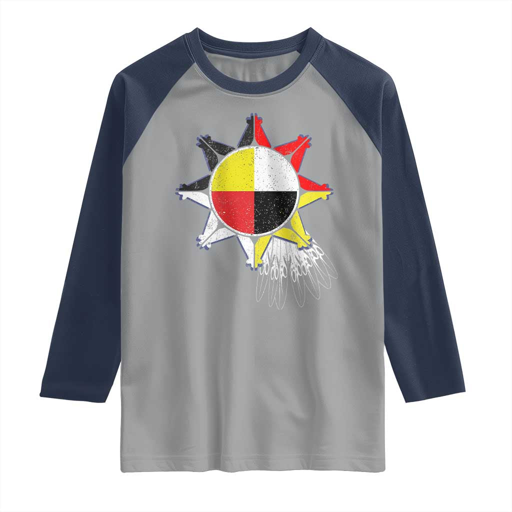 Oglala Lakota Native American Medicine Wheel Feathers Raglan Shirt - Wonder Print Shop