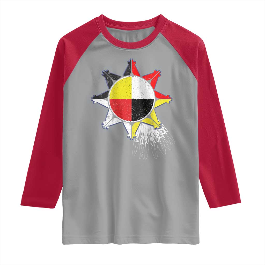 Oglala Lakota Native American Medicine Wheel Feathers Raglan Shirt - Wonder Print Shop