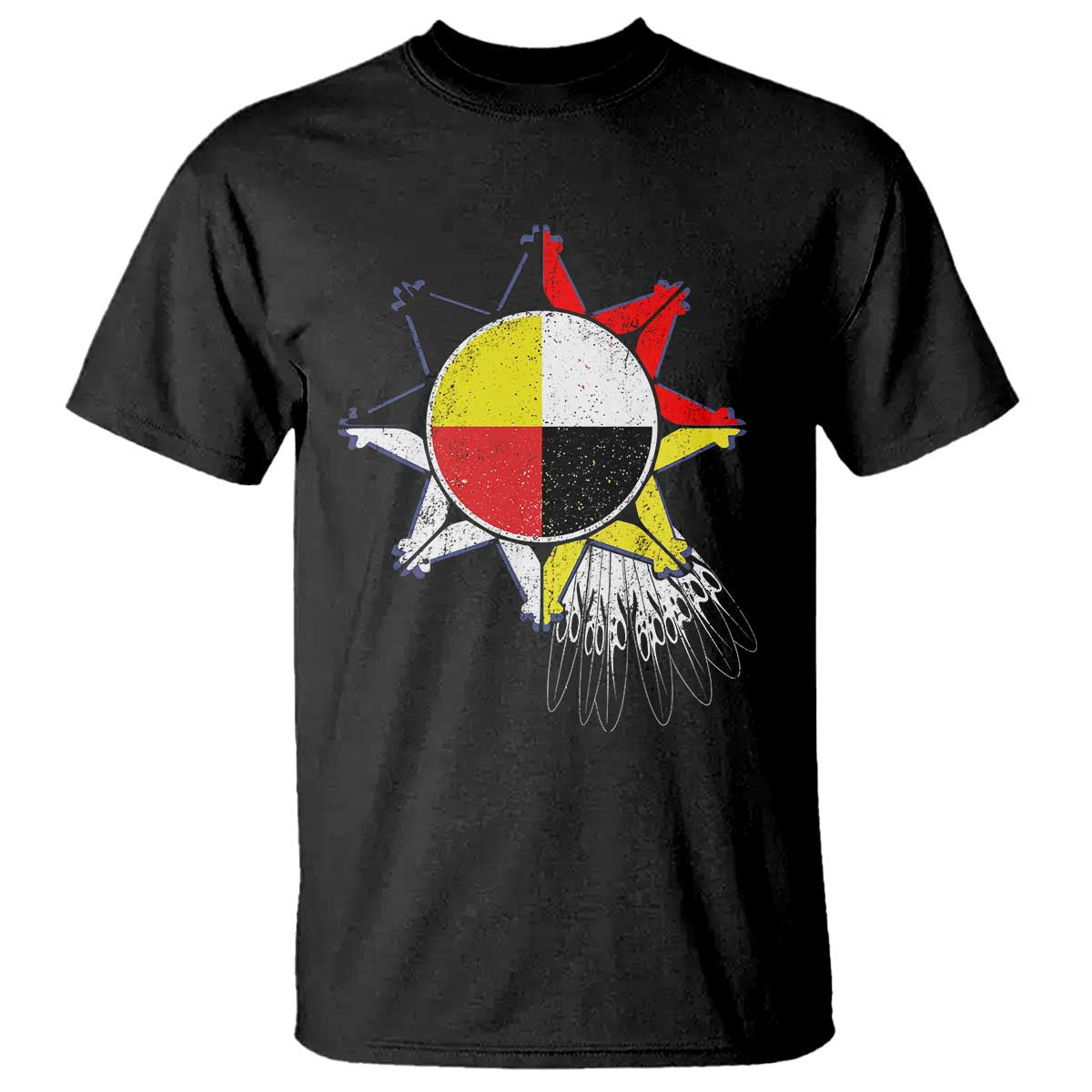 Oglala Lakota Native American Medicine Wheel Feathers T Shirt - Wonder Print Shop