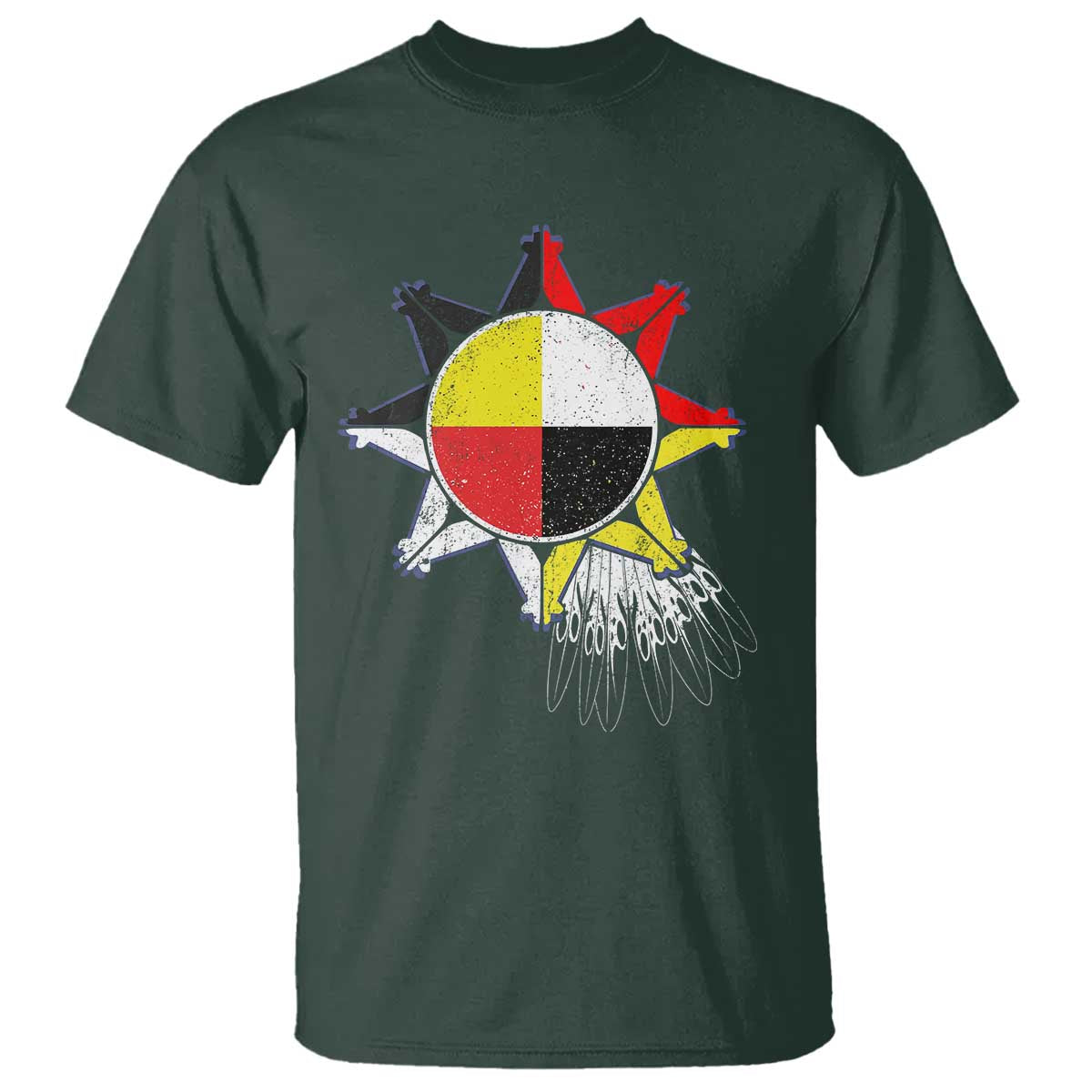Oglala Lakota Native American Medicine Wheel Feathers T Shirt - Wonder Print Shop