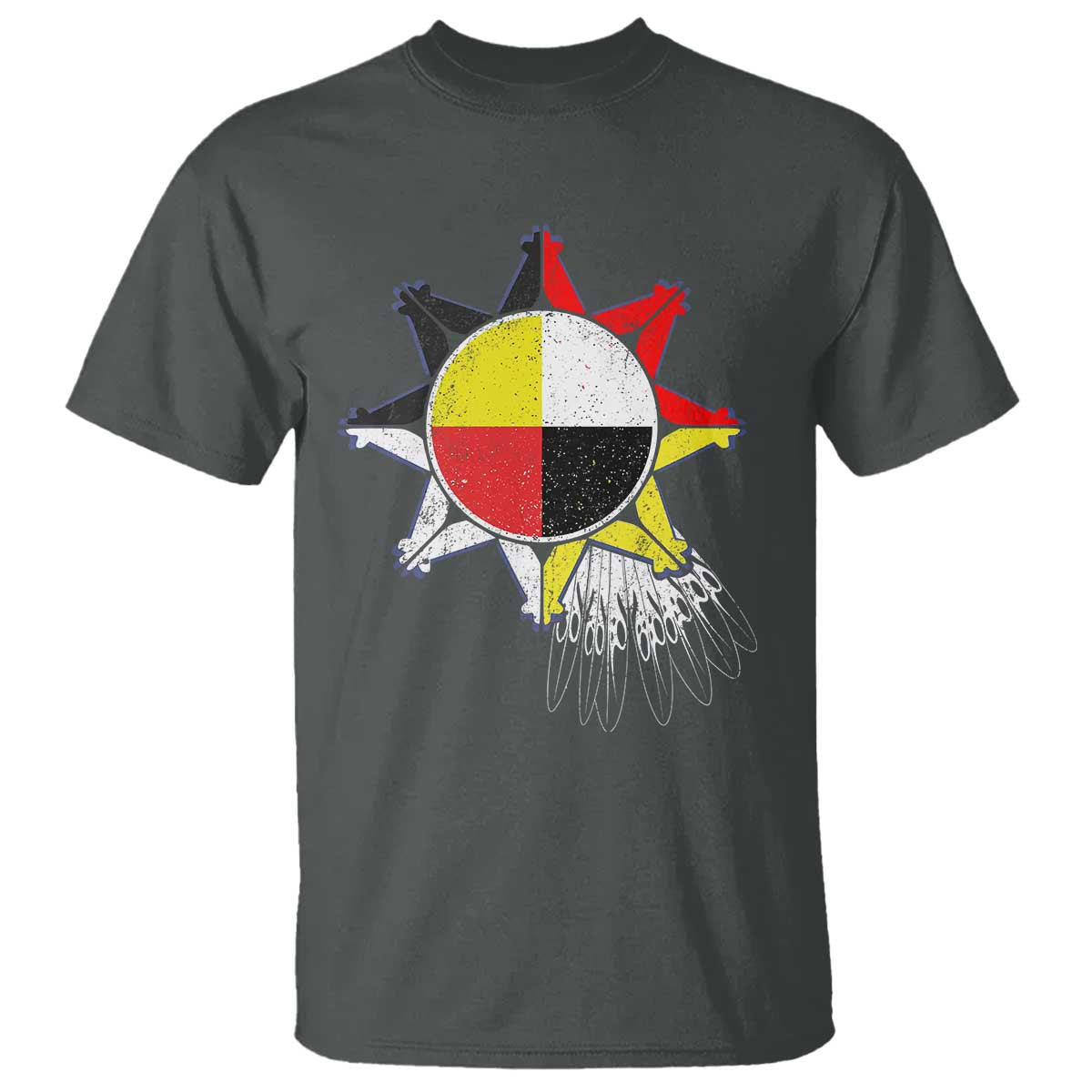 Oglala Lakota Native American Medicine Wheel Feathers T Shirt - Wonder Print Shop