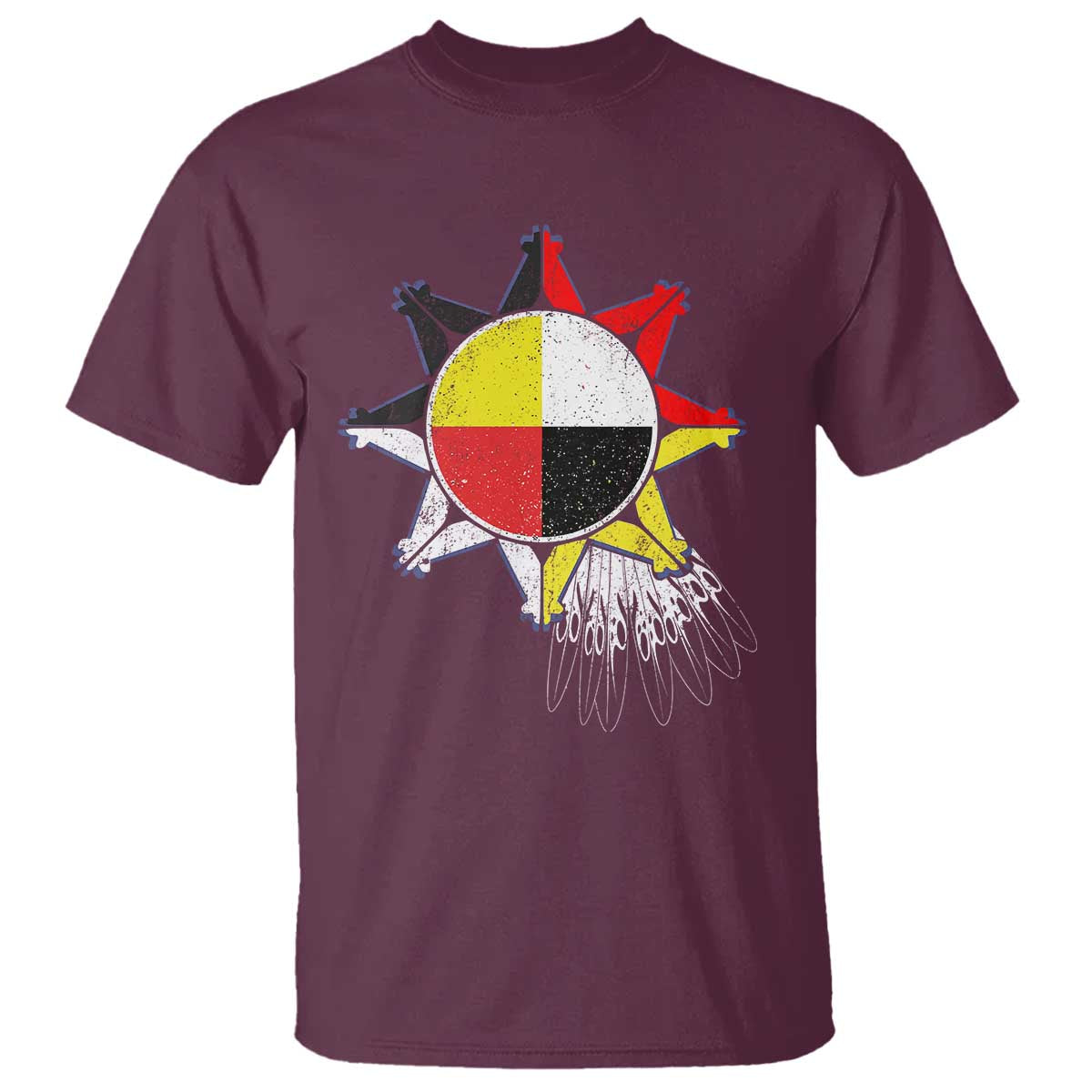 Oglala Lakota Native American Medicine Wheel Feathers T Shirt - Wonder Print Shop