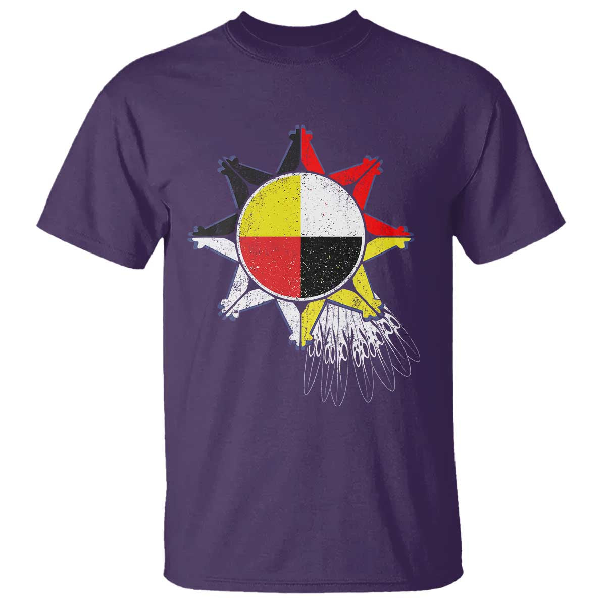 Oglala Lakota Native American Medicine Wheel Feathers T Shirt - Wonder Print Shop