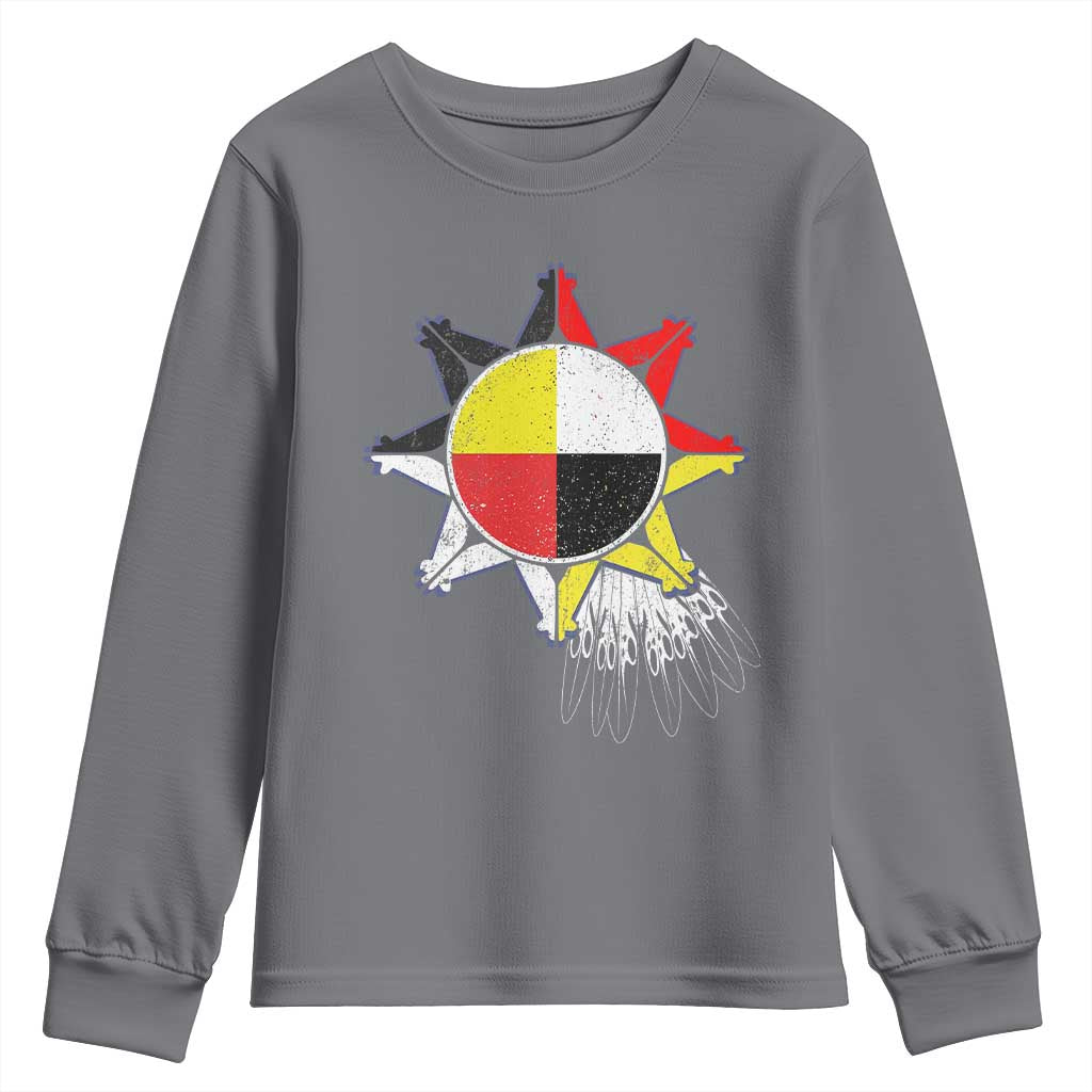 Oglala Lakota Native American Medicine Wheel Feathers Youth Sweatshirt - Wonder Print Shop