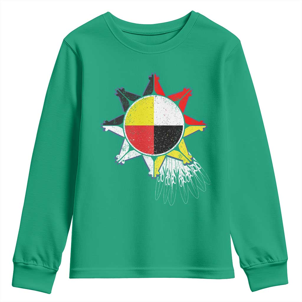 Oglala Lakota Native American Medicine Wheel Feathers Youth Sweatshirt - Wonder Print Shop