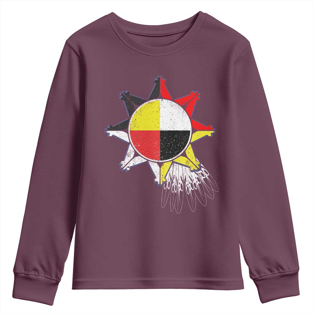 Oglala Lakota Native American Medicine Wheel Feathers Youth Sweatshirt - Wonder Print Shop