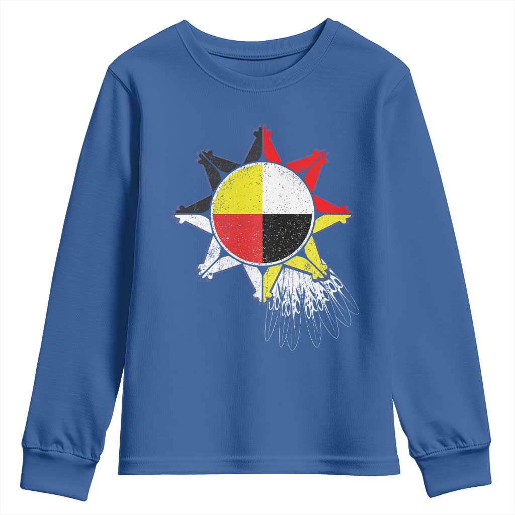 Oglala Lakota Native American Medicine Wheel Feathers Youth Sweatshirt - Wonder Print Shop