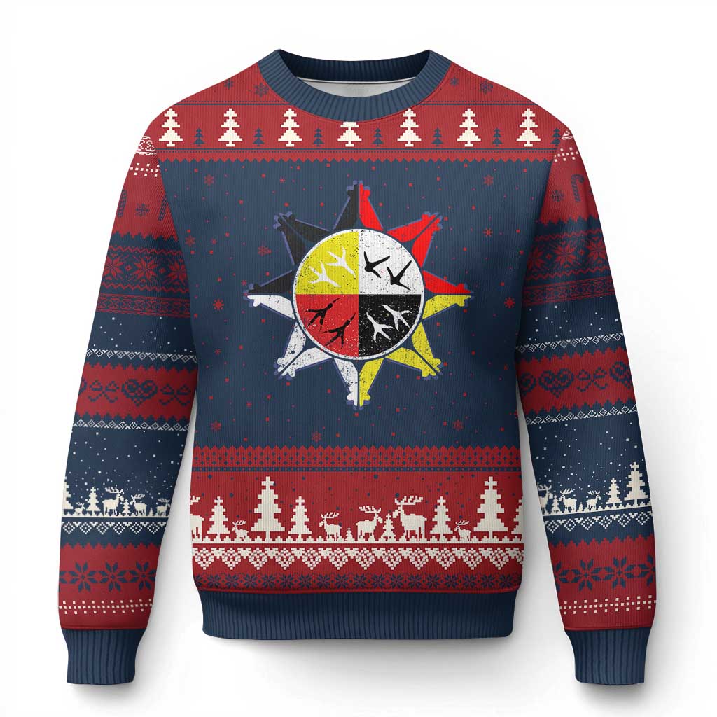 Oglala Lakota Nation Medicine Wheel Native American Ugly Christmas Sweater - Wonder Print Shop