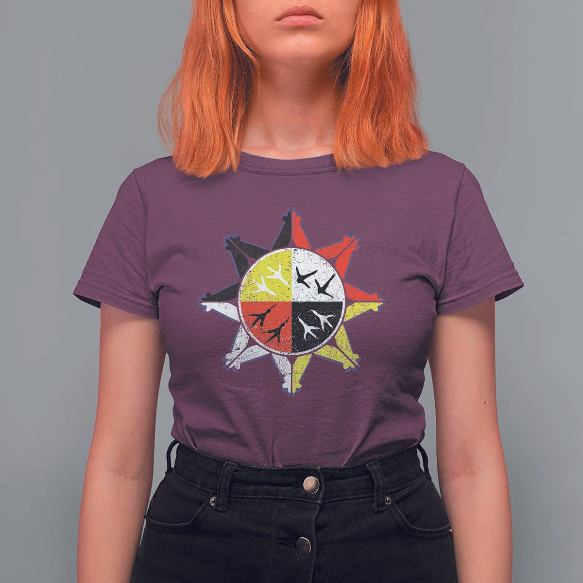 Oglala Lakota Nation Medicine Wheel Native American T Shirt For Women - Wonder Print Shop