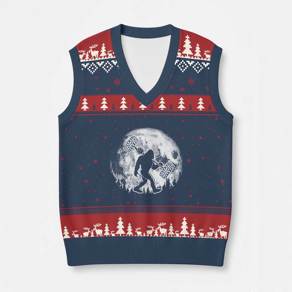 Funny Bigfoot Offroad Car Night Stroll Adventure V-Neck Knit Sweater Vest - Wonder Print Shop