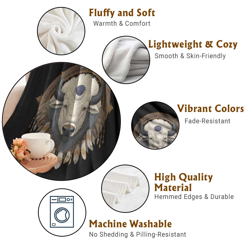 Native American White Buffalo And Eagle Feathers Throw Blanket - Wonder Print Shop