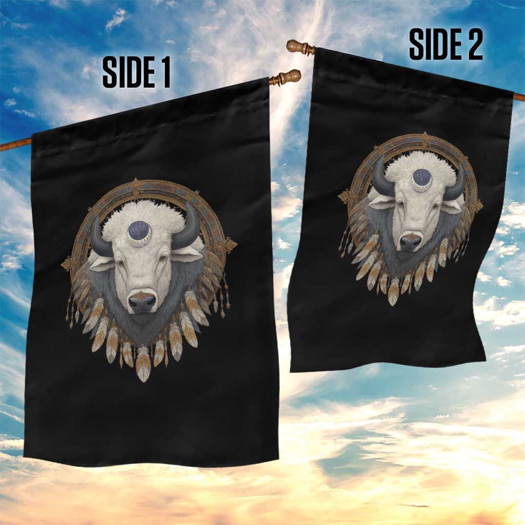 Native American White Buffalo And Eagle Feathers Garden Flag - Wonder Print Shop