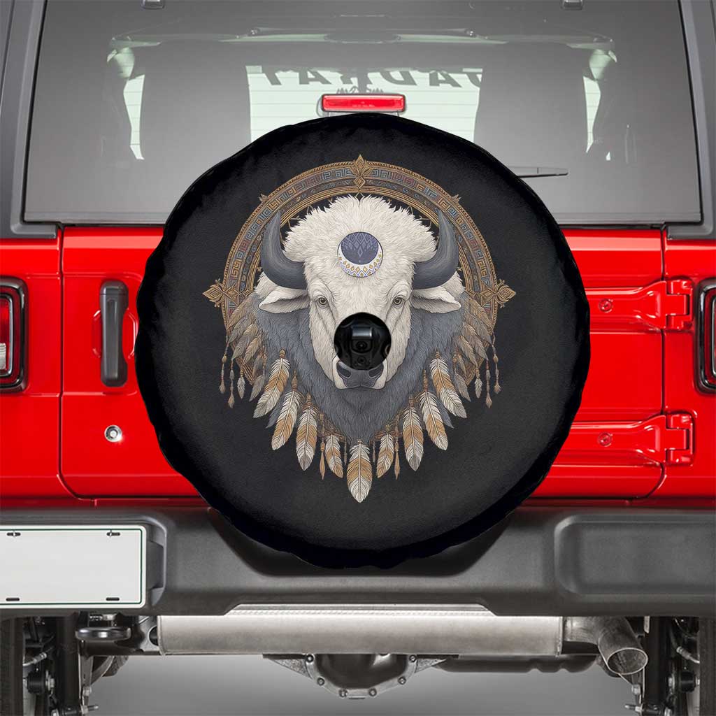 Native American White Buffalo And Eagle Feathers Spare Tire Cover - Wonder Print Shop