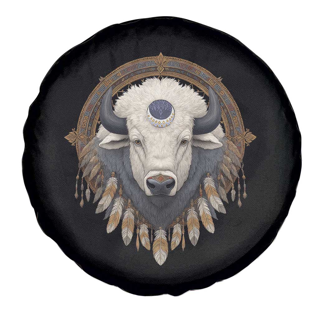 Native American White Buffalo And Eagle Feathers Spare Tire Cover - Wonder Print Shop