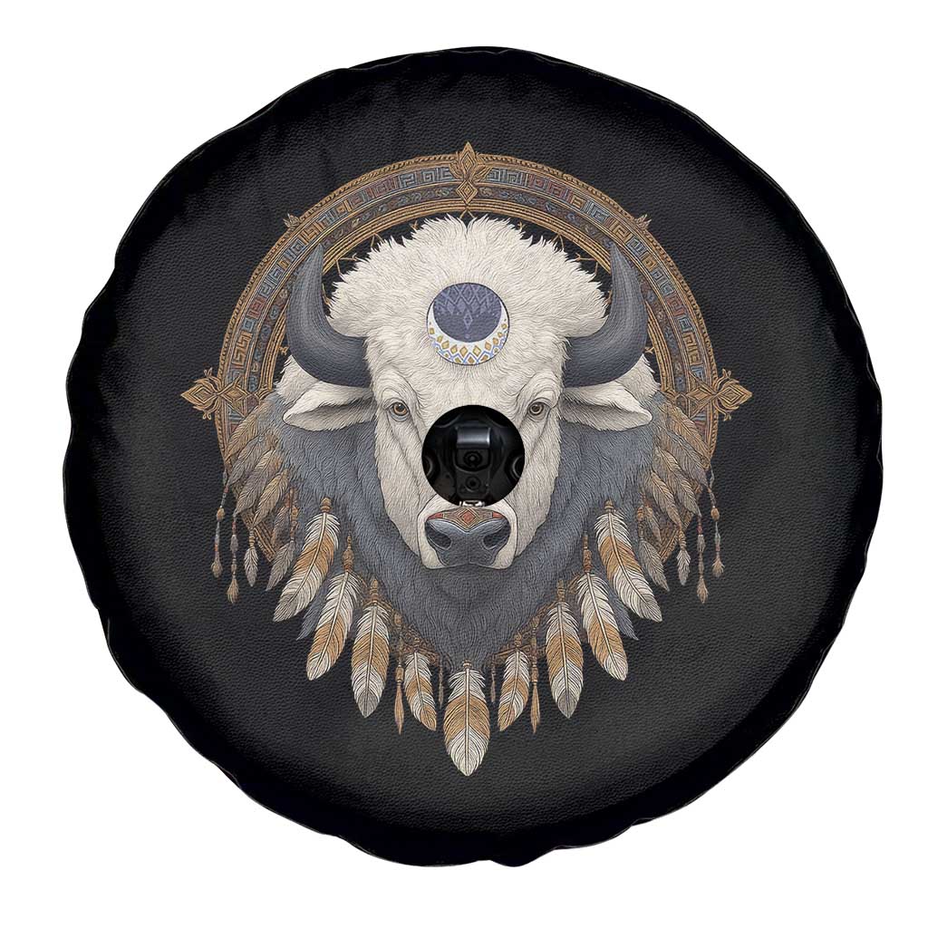 Native American White Buffalo And Eagle Feathers Spare Tire Cover - Wonder Print Shop