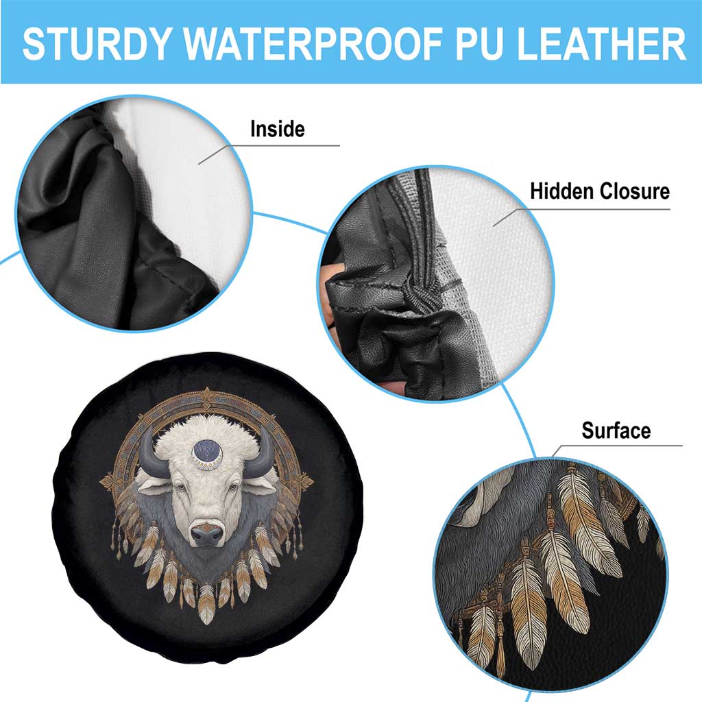 Native American White Buffalo And Eagle Feathers Spare Tire Cover - Wonder Print Shop