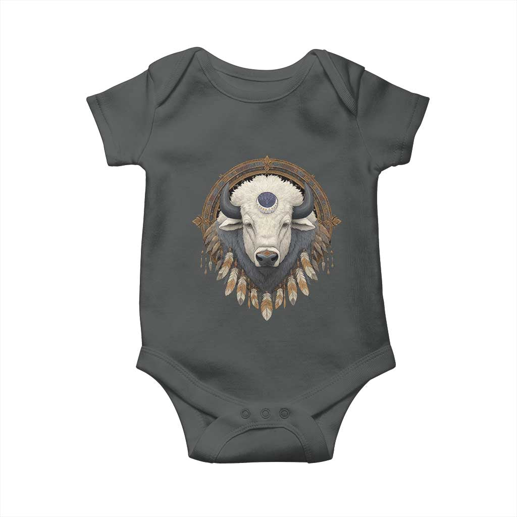Native American White Buffalo And Eagle Feathers Baby Onesie - Wonder Print Shop