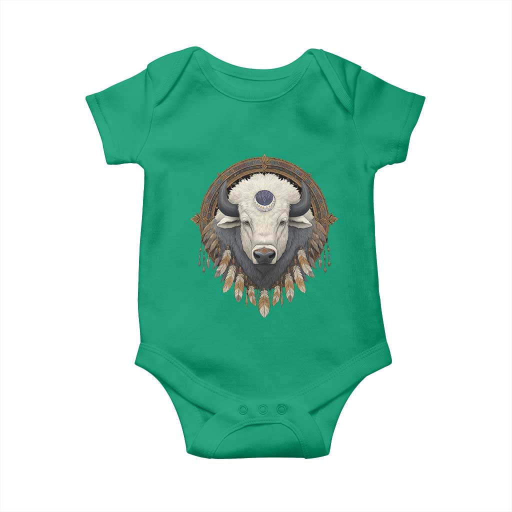 Native American White Buffalo And Eagle Feathers Baby Onesie - Wonder Print Shop