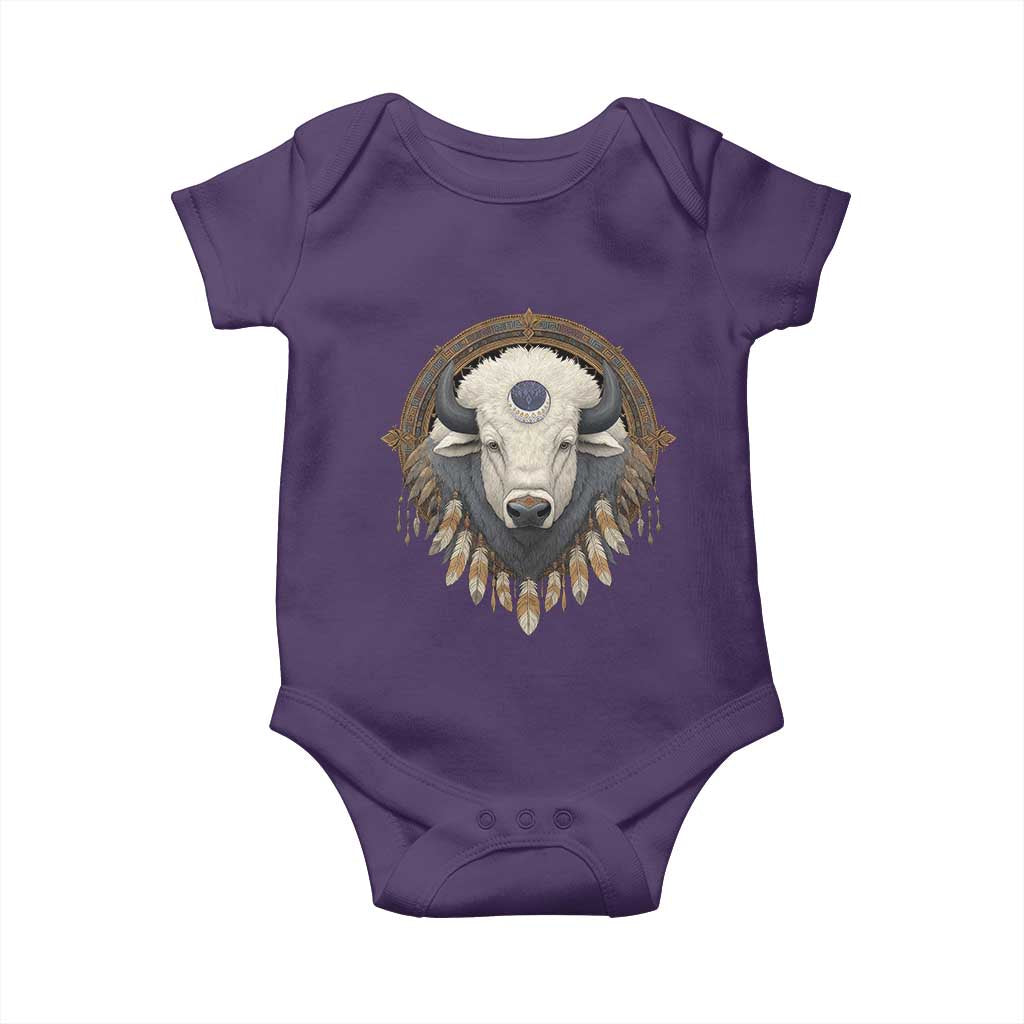 Native American White Buffalo And Eagle Feathers Baby Onesie - Wonder Print Shop