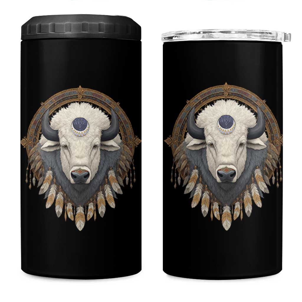 Native American White Buffalo And Eagle Feathers 4 in 1 Can Cooler Tumbler - Wonder Print Shop