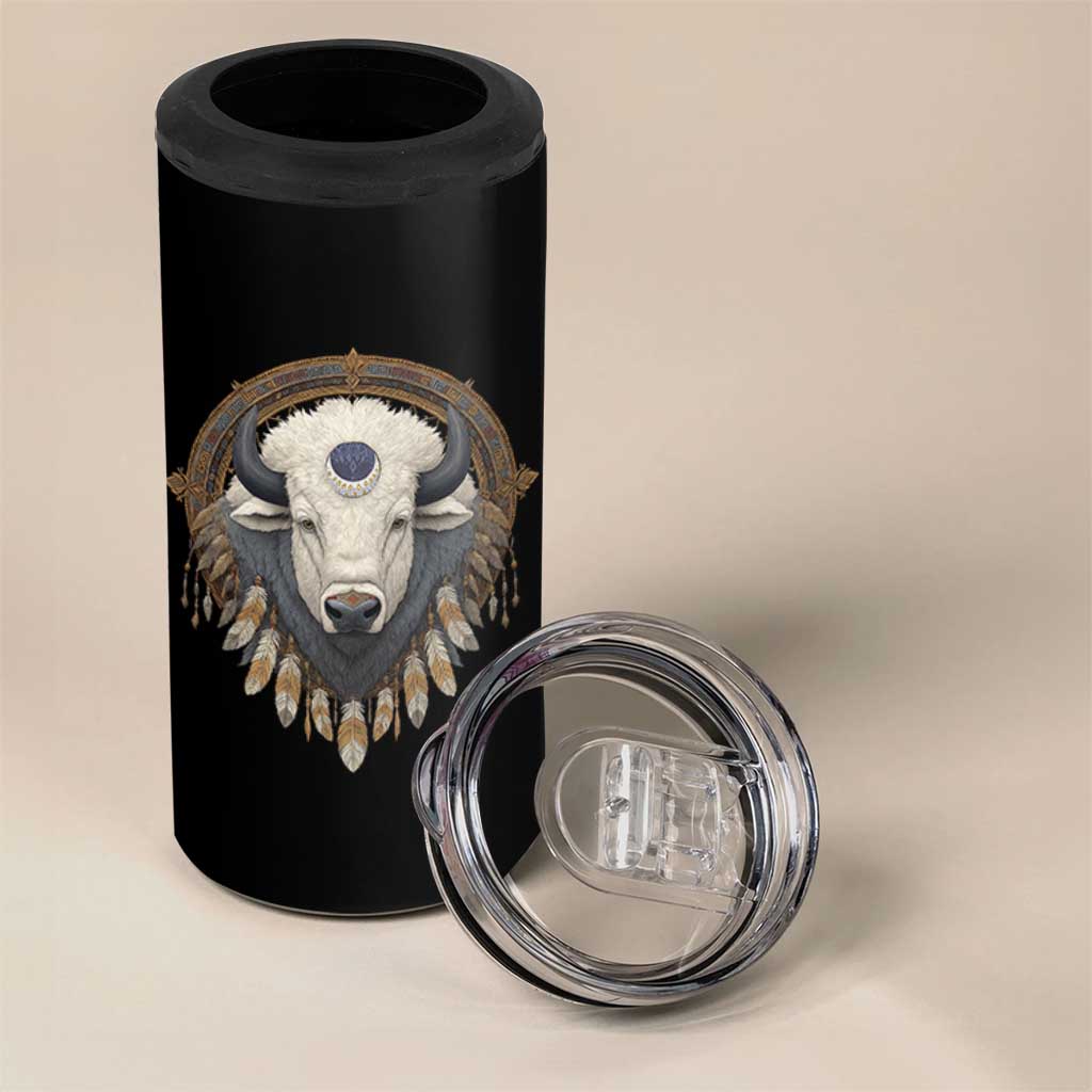 Native American White Buffalo And Eagle Feathers 4 in 1 Can Cooler Tumbler - Wonder Print Shop