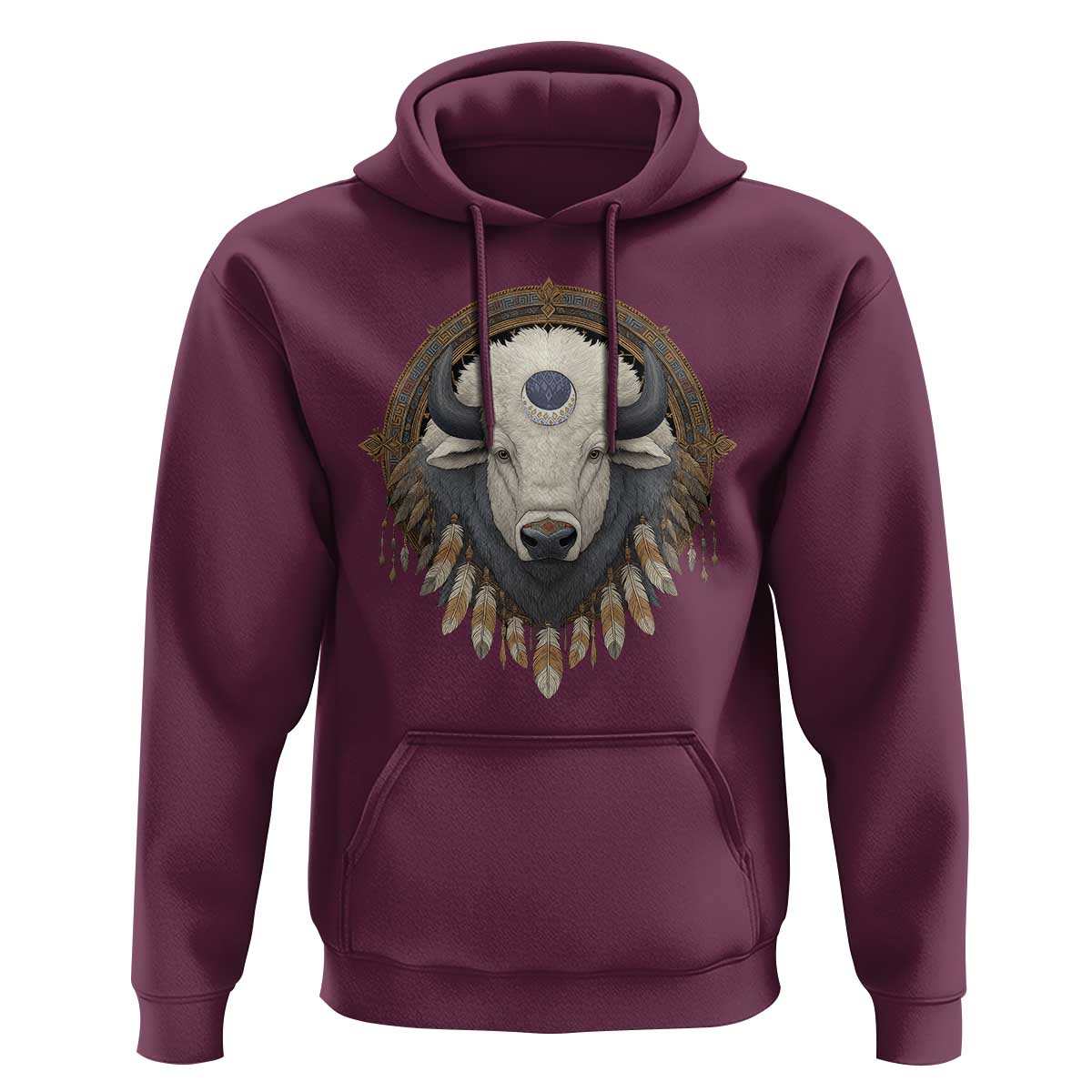 Native American White Buffalo And Eagle Feathers Hoodie - Wonder Print Shop