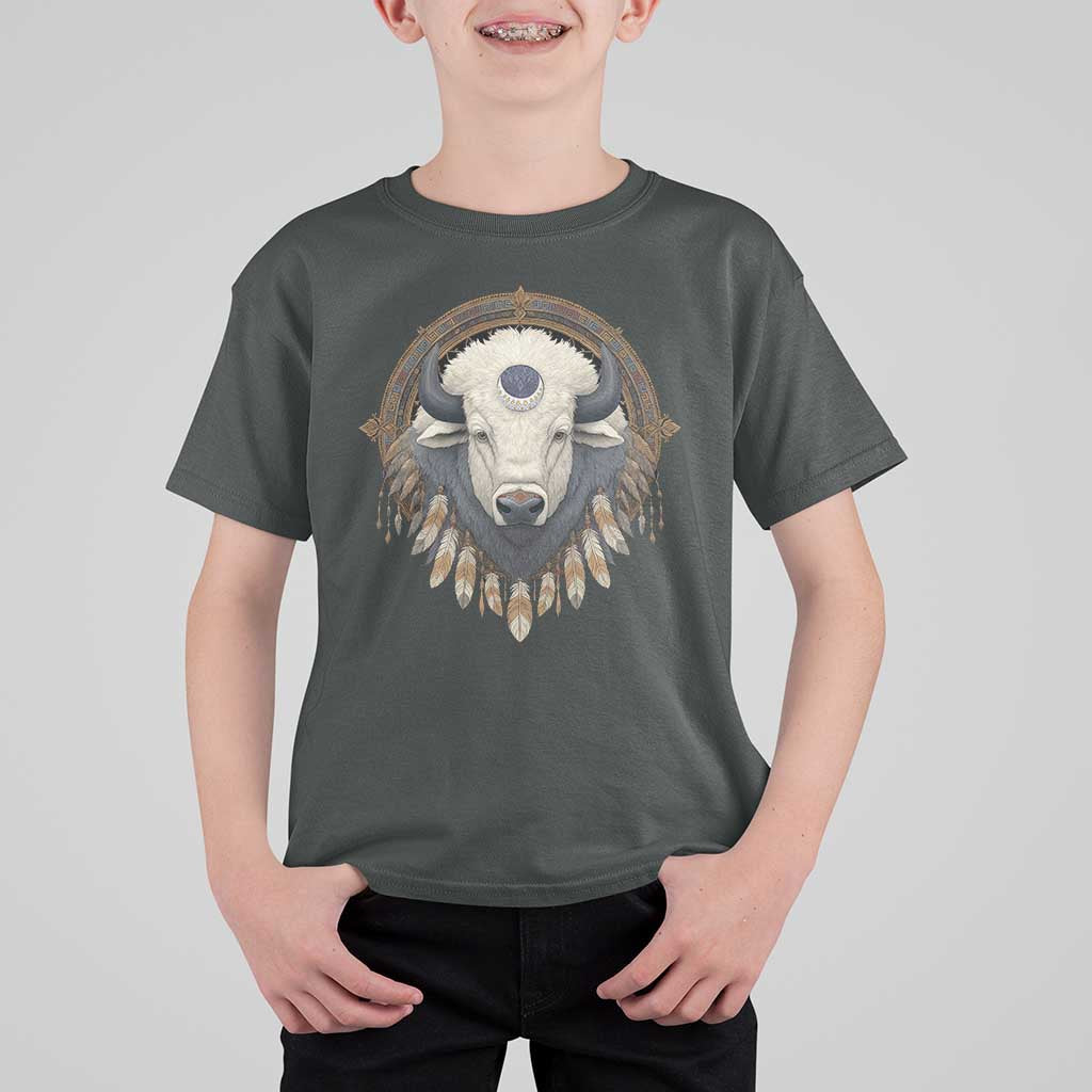 Native American White Buffalo And Eagle Feathers T Shirt For Kid - Wonder Print Shop
