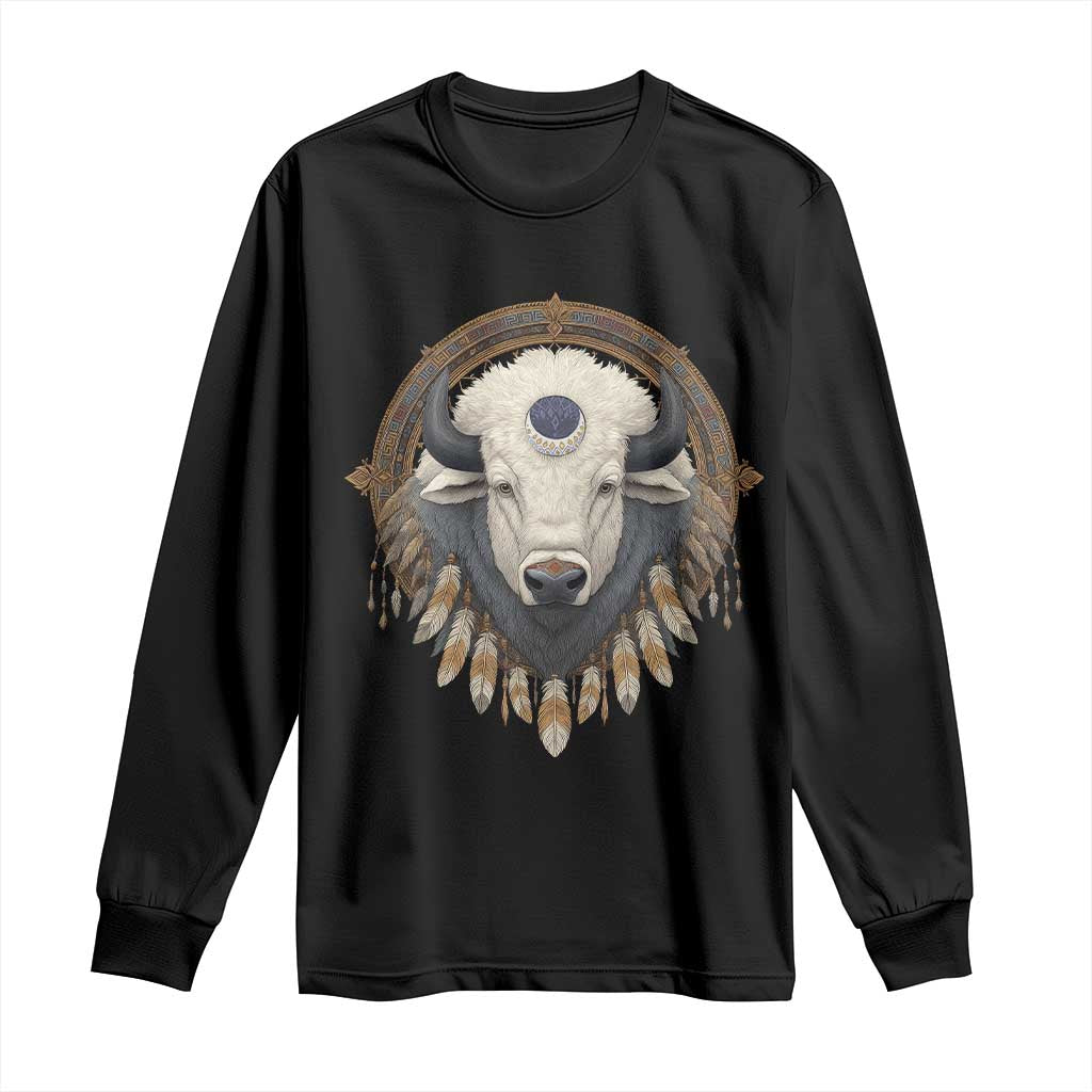 Native American White Buffalo And Eagle Feathers Long Sleeve Shirt - Wonder Print Shop