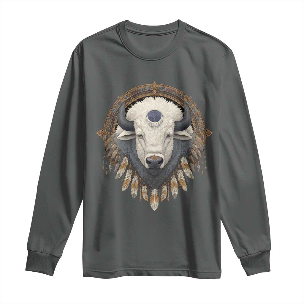 Native American White Buffalo And Eagle Feathers Long Sleeve Shirt - Wonder Print Shop
