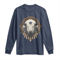 Native American White Buffalo And Eagle Feathers Long Sleeve Shirt - Wonder Print Shop