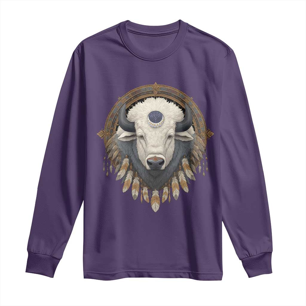 Native American White Buffalo And Eagle Feathers Long Sleeve Shirt - Wonder Print Shop