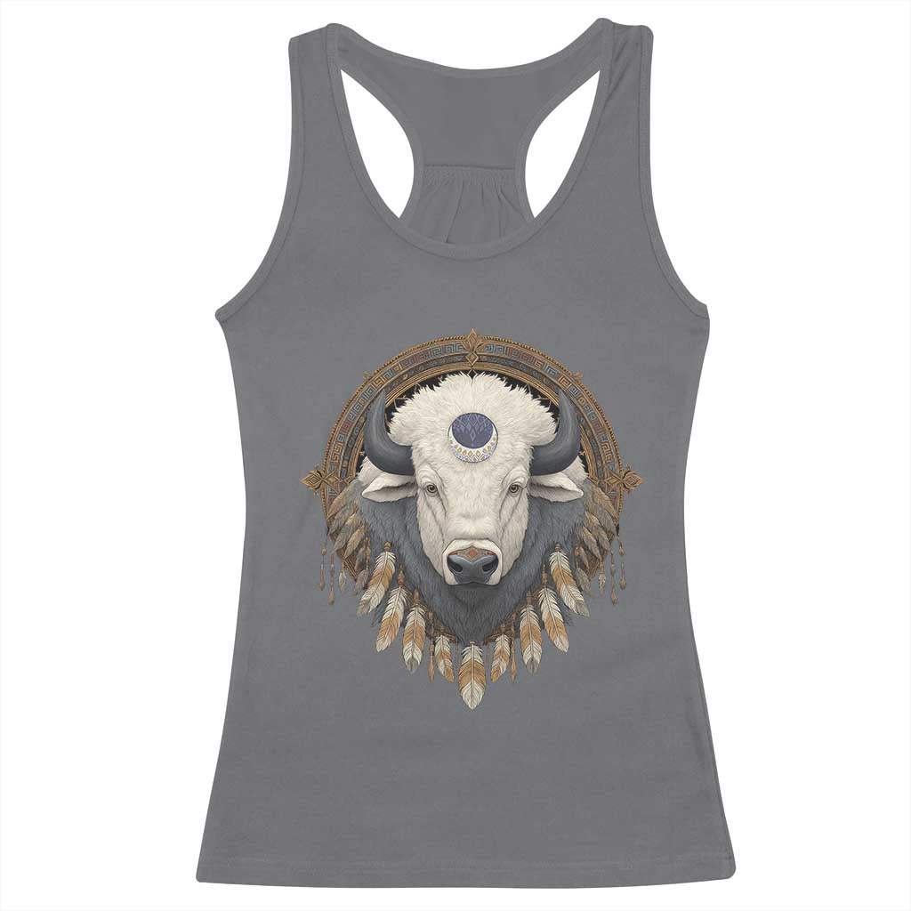 Native American White Buffalo And Eagle Feathers Racerback Tank Top - Wonder Print Shop