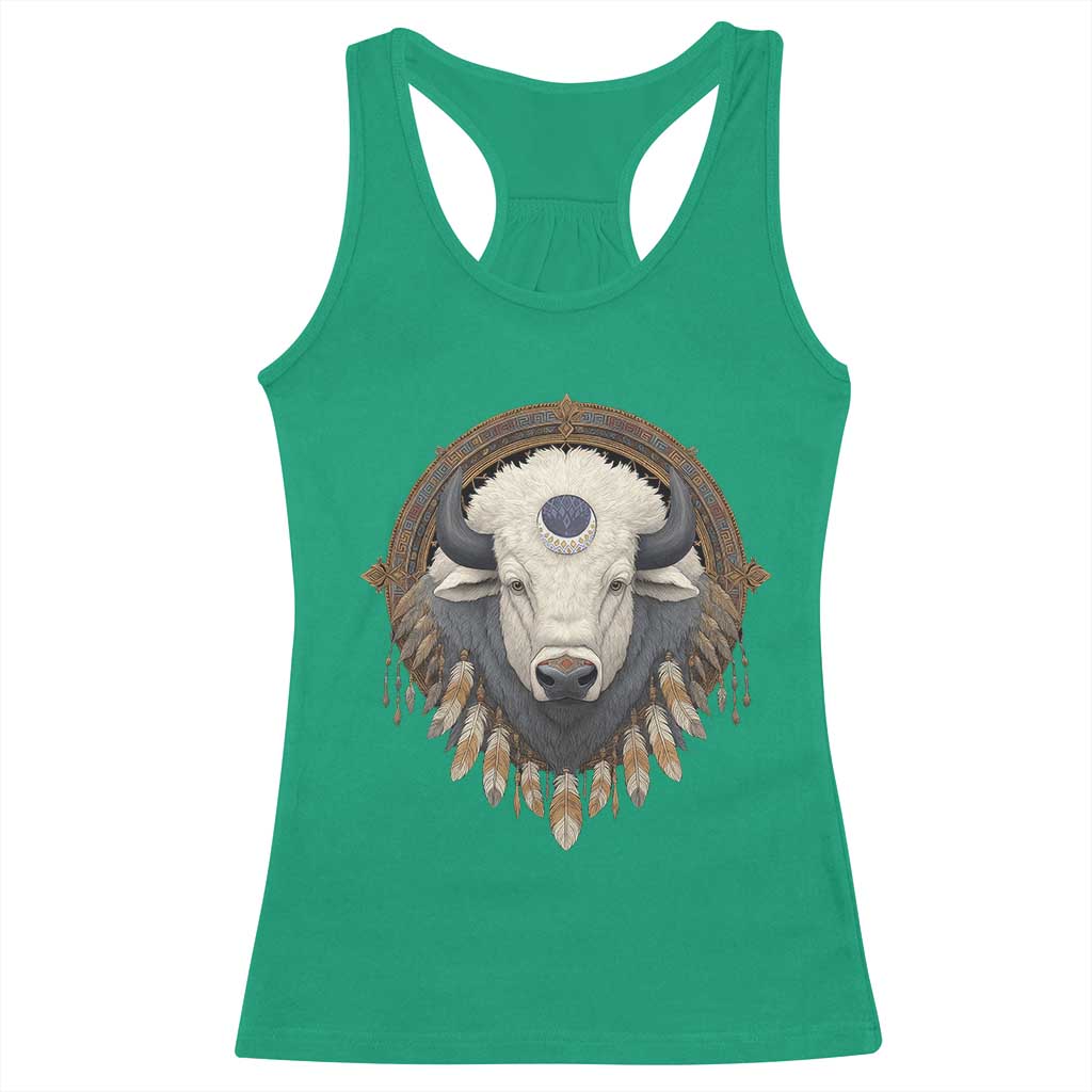 Native American White Buffalo And Eagle Feathers Racerback Tank Top - Wonder Print Shop