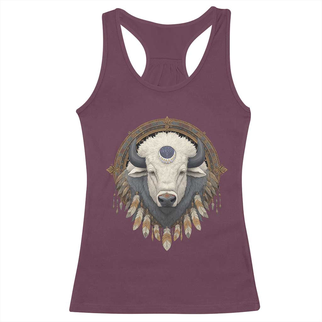 Native American White Buffalo And Eagle Feathers Racerback Tank Top - Wonder Print Shop