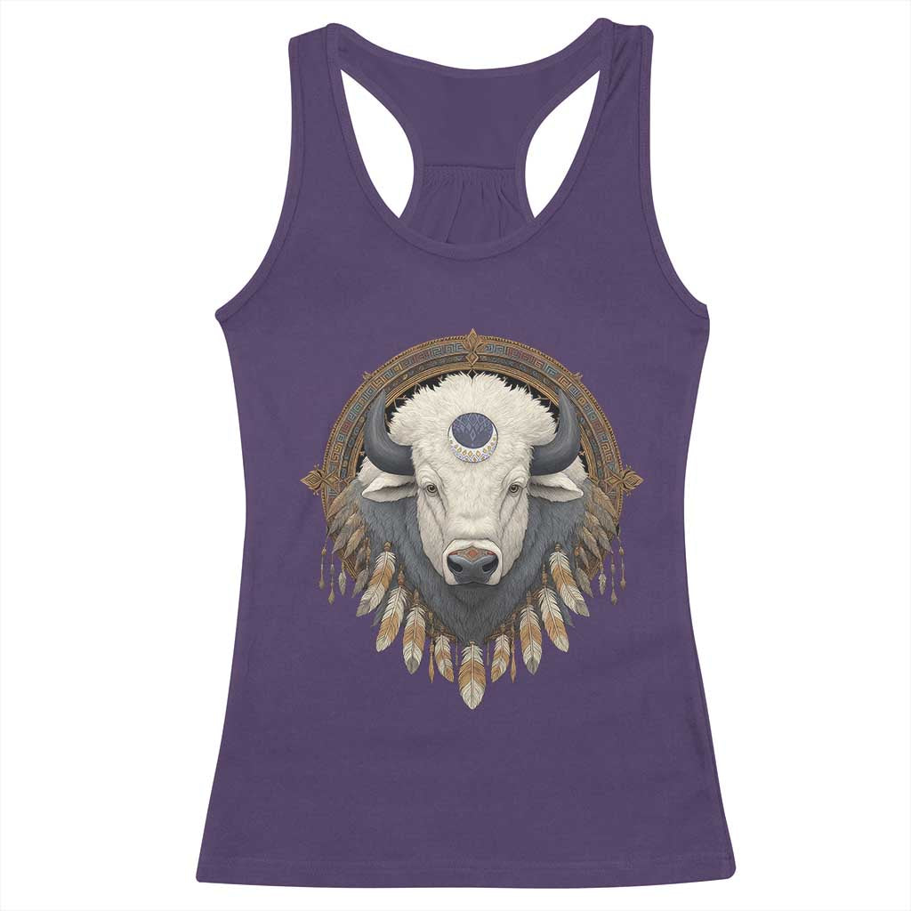 Native American White Buffalo And Eagle Feathers Racerback Tank Top - Wonder Print Shop