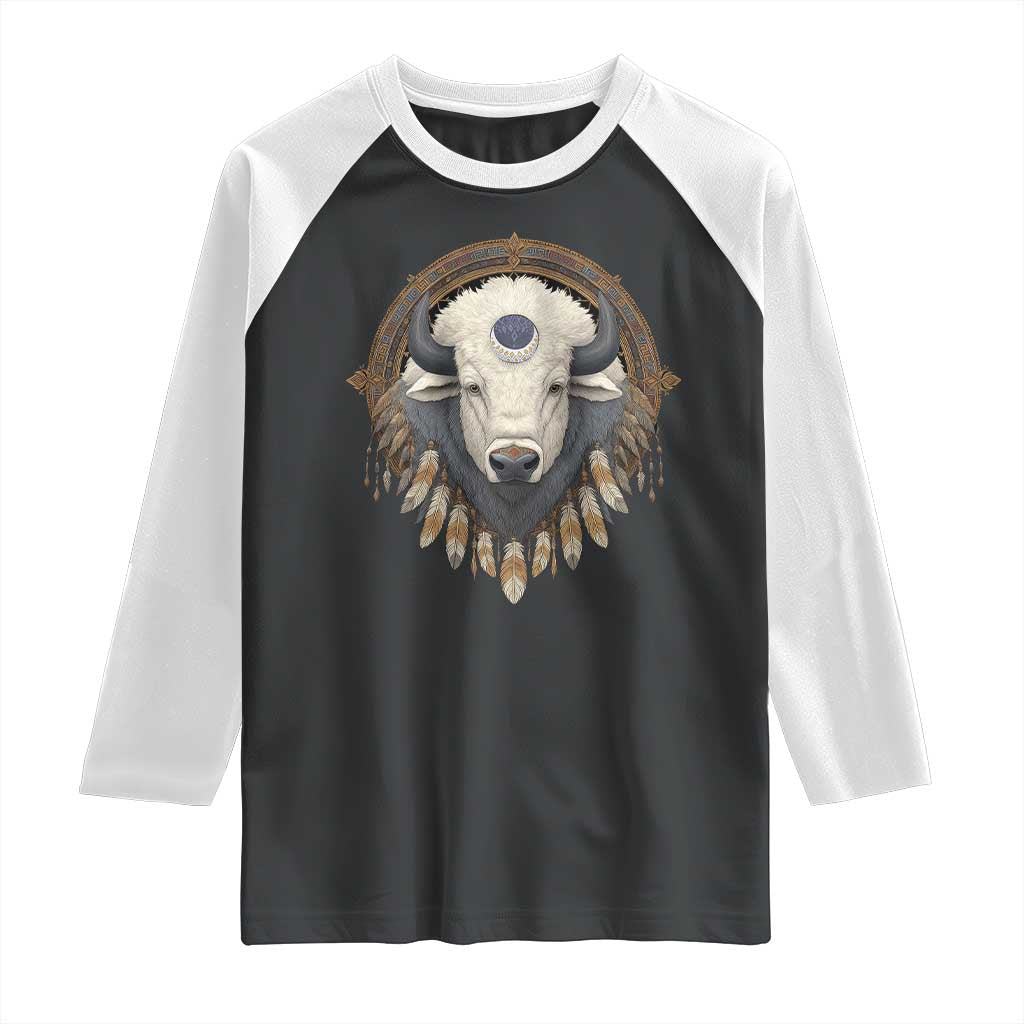 Native American White Buffalo And Eagle Feathers Raglan Shirt - Wonder Print Shop