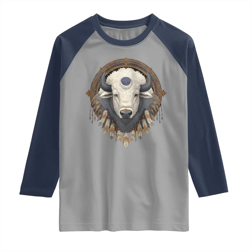 Native American White Buffalo And Eagle Feathers Raglan Shirt - Wonder Print Shop