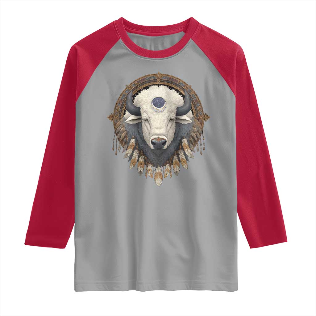 Native American White Buffalo And Eagle Feathers Raglan Shirt - Wonder Print Shop