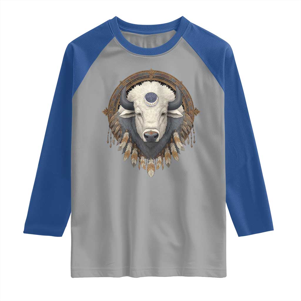 Native American White Buffalo And Eagle Feathers Raglan Shirt - Wonder Print Shop