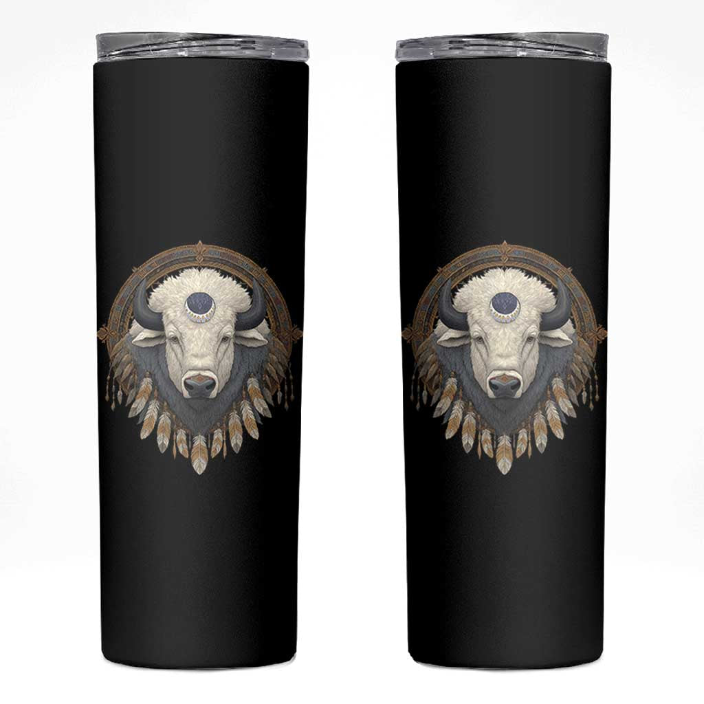 Native American White Buffalo And Eagle Feathers Skinny Tumbler - Wonder Print Shop