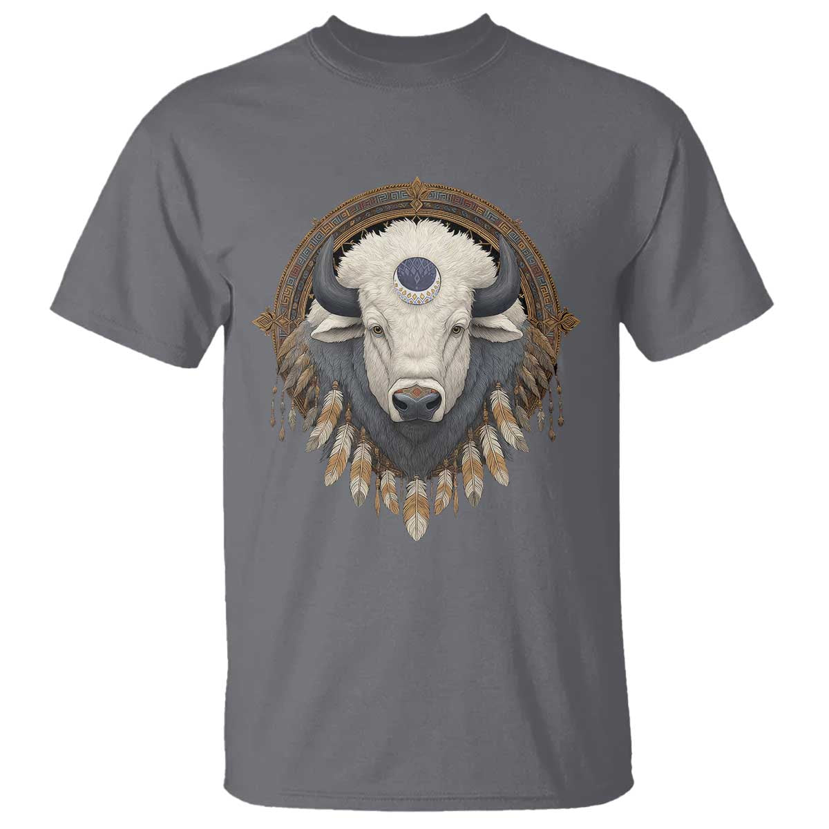 Native American White Buffalo And Eagle Feathers T Shirt - Wonder Print Shop