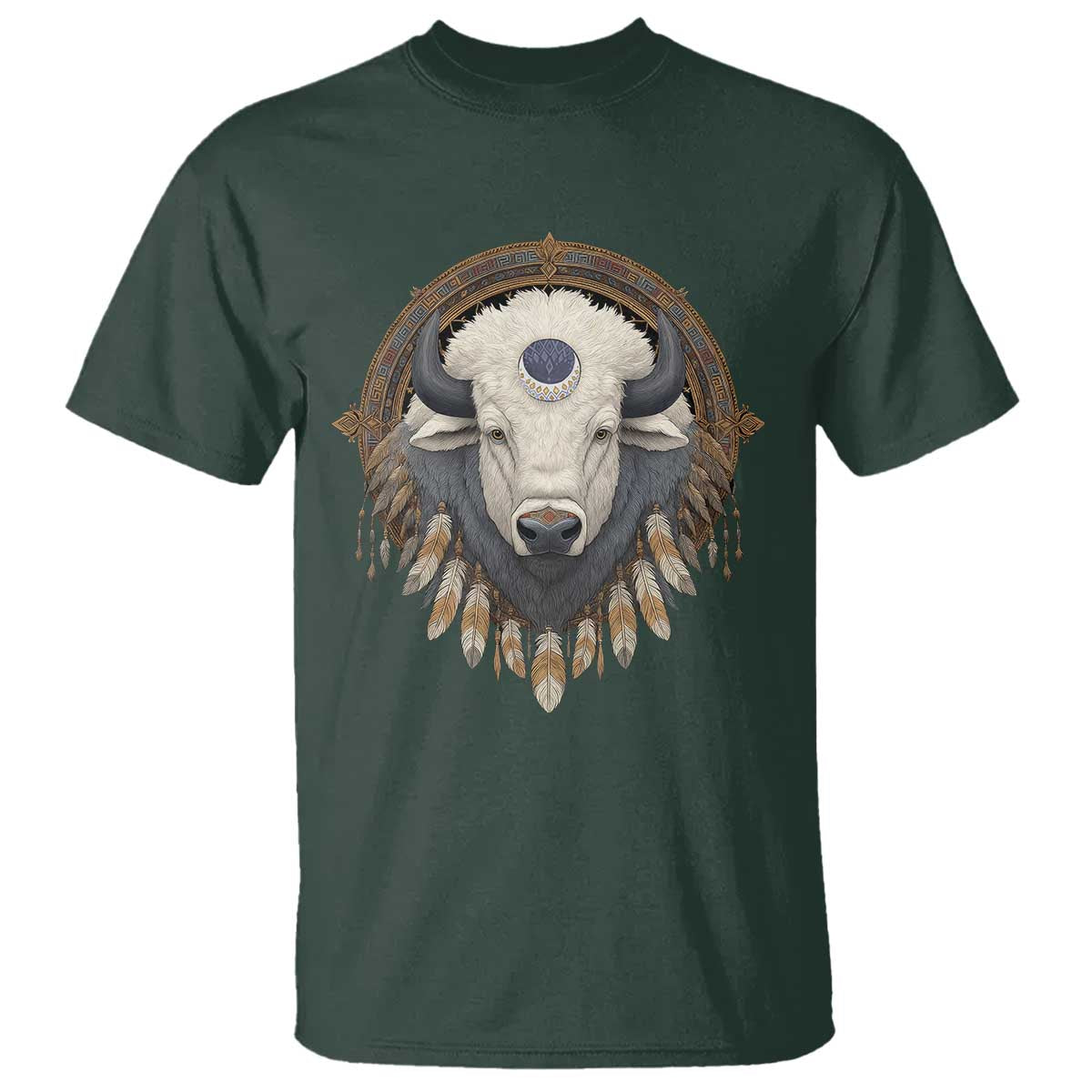Native American White Buffalo And Eagle Feathers T Shirt - Wonder Print Shop