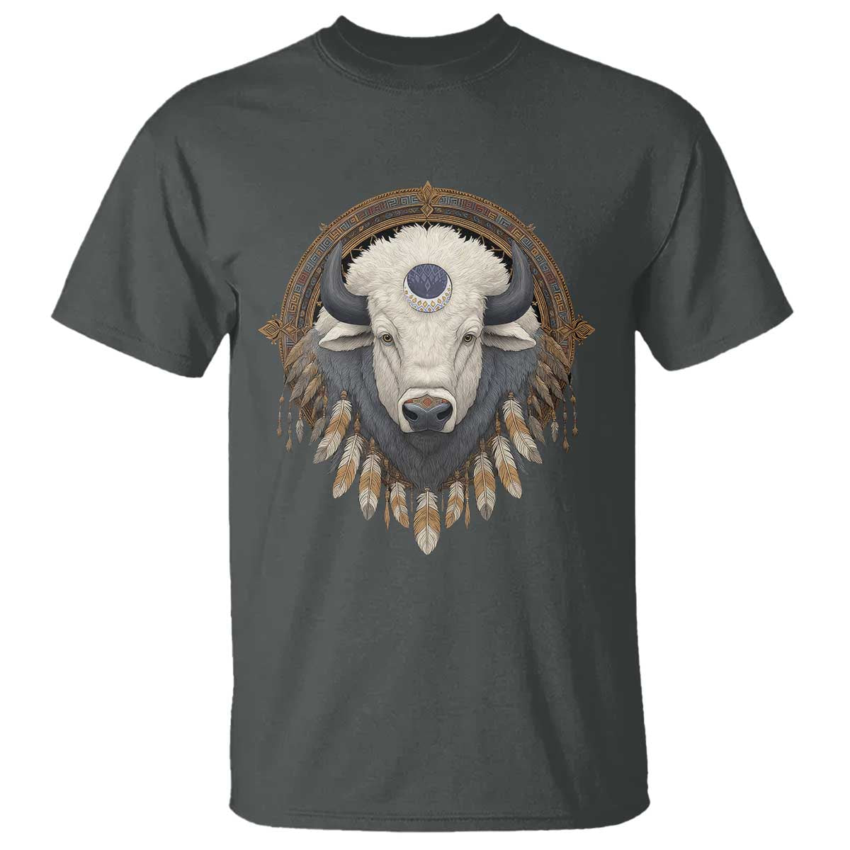 Native American White Buffalo And Eagle Feathers T Shirt - Wonder Print Shop